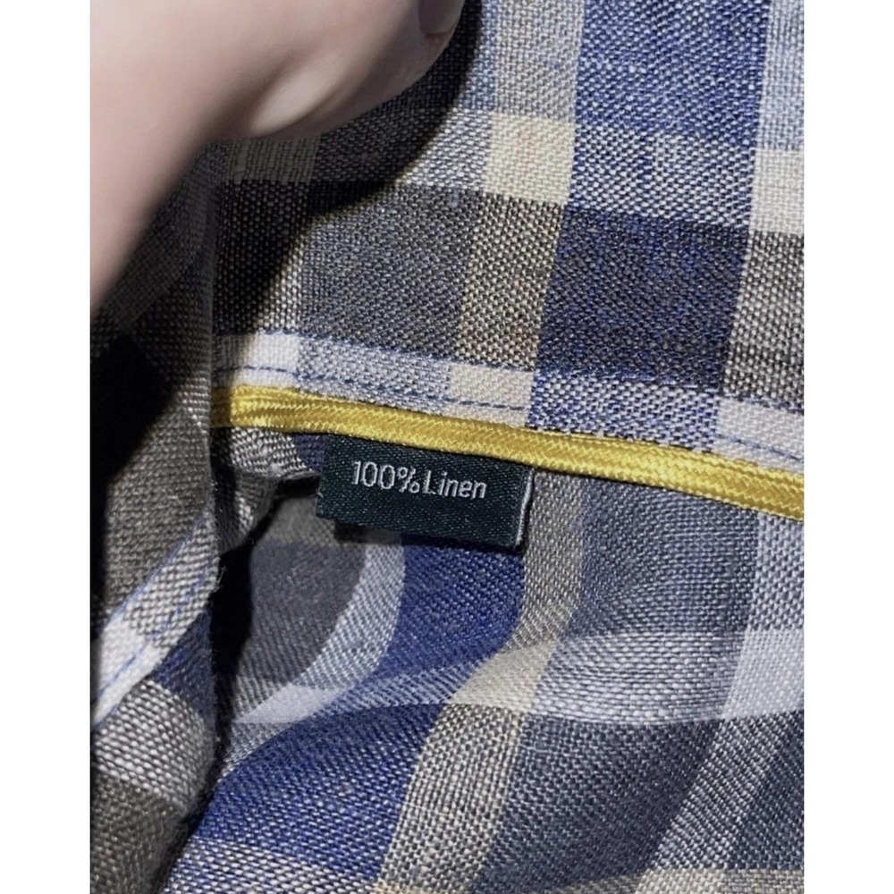 Robert Talbott Shirt Mens L Blue Plaid Linen Short Sleeve Button Up Casual - Picture 4 of 8